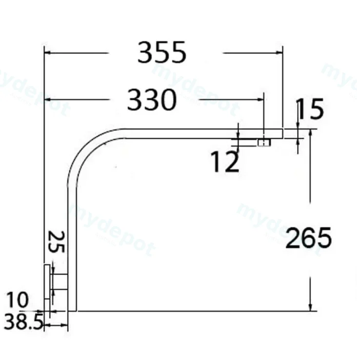Rectangle Curved Shower Arm(Chrome) view 2