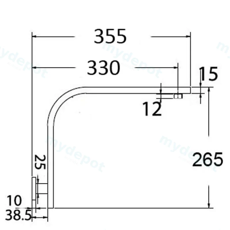 Rectangle Curved Shower Arm(Matt Black) view 2
