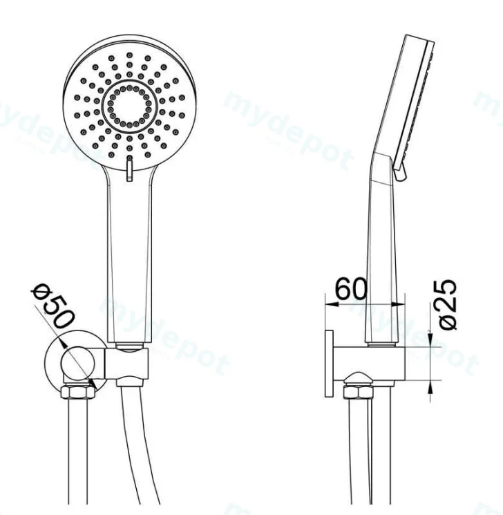 Maya Round Brass Hand Shower On Wall Bracket(Chrome) view 2