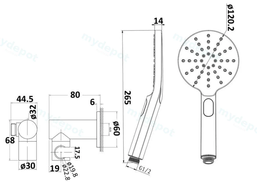 Cora Round Hand Shower On Wall Outlet Bracket(Matt Black) view 2