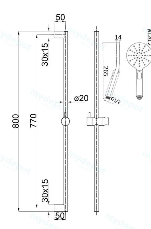 Cora Round Sliding Shower Set(Gunmetal) view 2