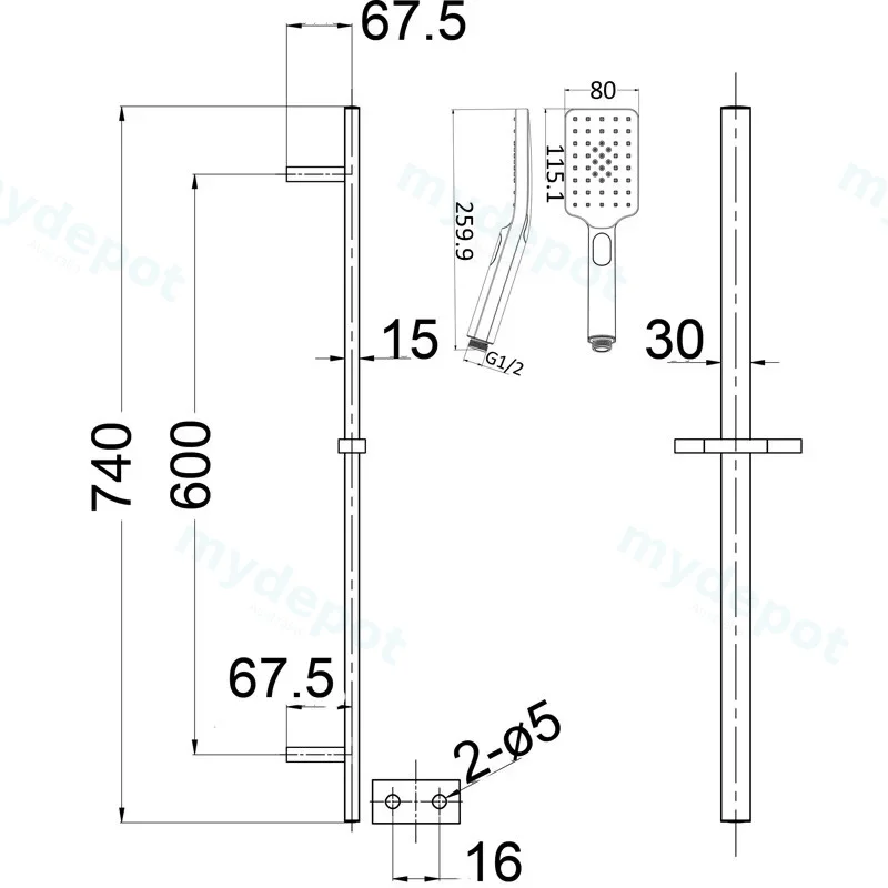 Eden Square Sliding Shower Set(Chrome) view 2