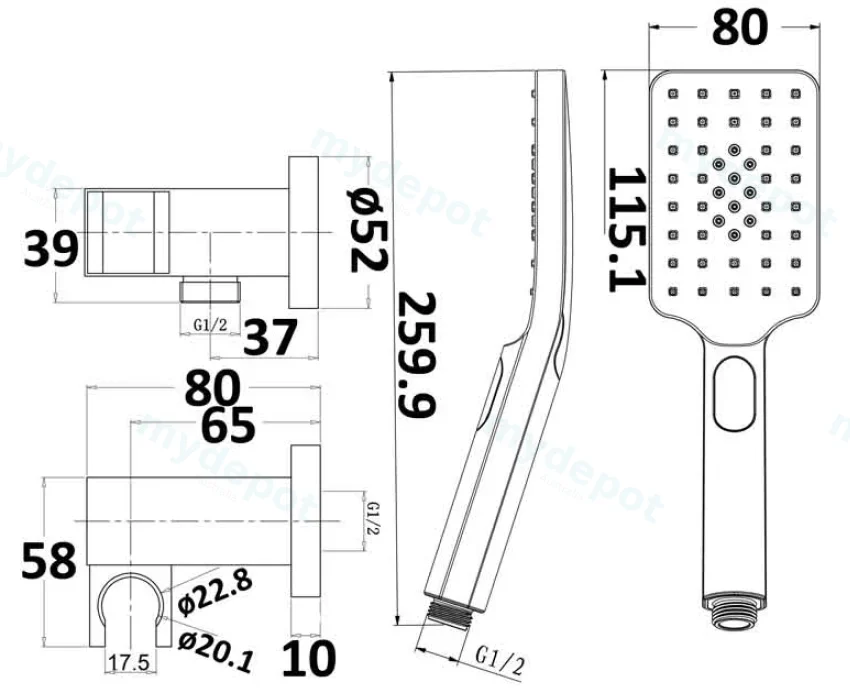 Eden Handshower On Wall Outlet Bracket(Matt Black) view 2