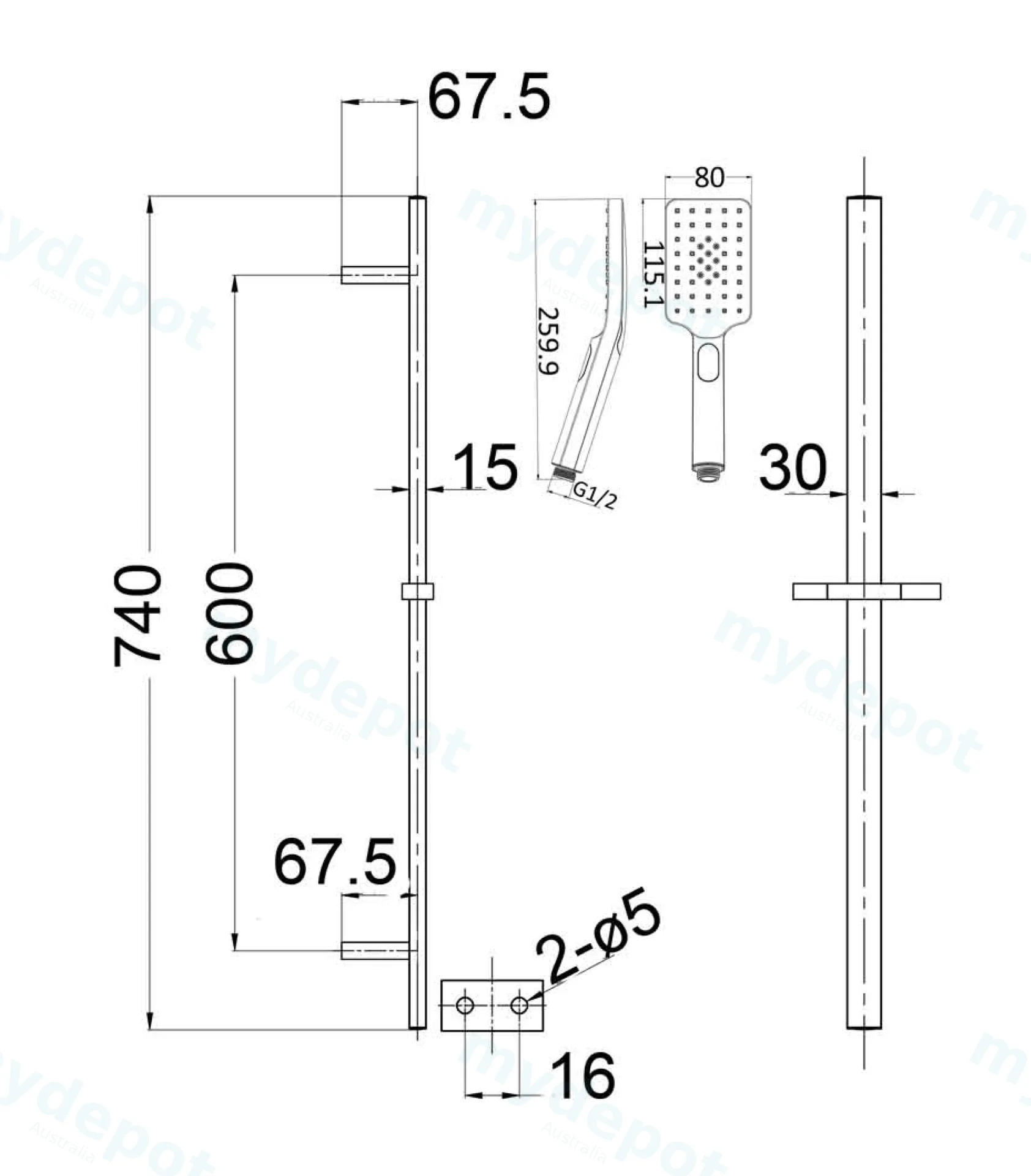 Eden Square Sliding Shower Set(Matt Black) view 2