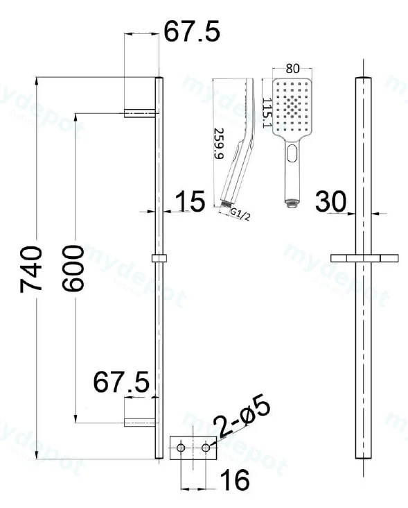 Eden Square Sliding Shower Set(Brushed Nickel) view 2