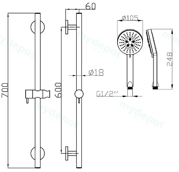 Otus Sliding rail shower set(Chrome) view 2