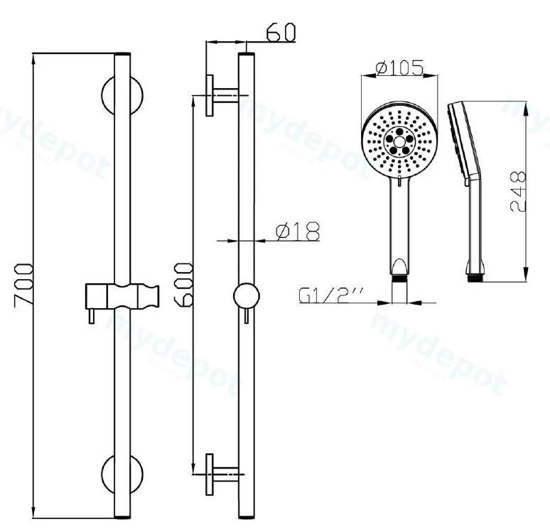 Otus Sliding rail shower set(Matt Black) view 2