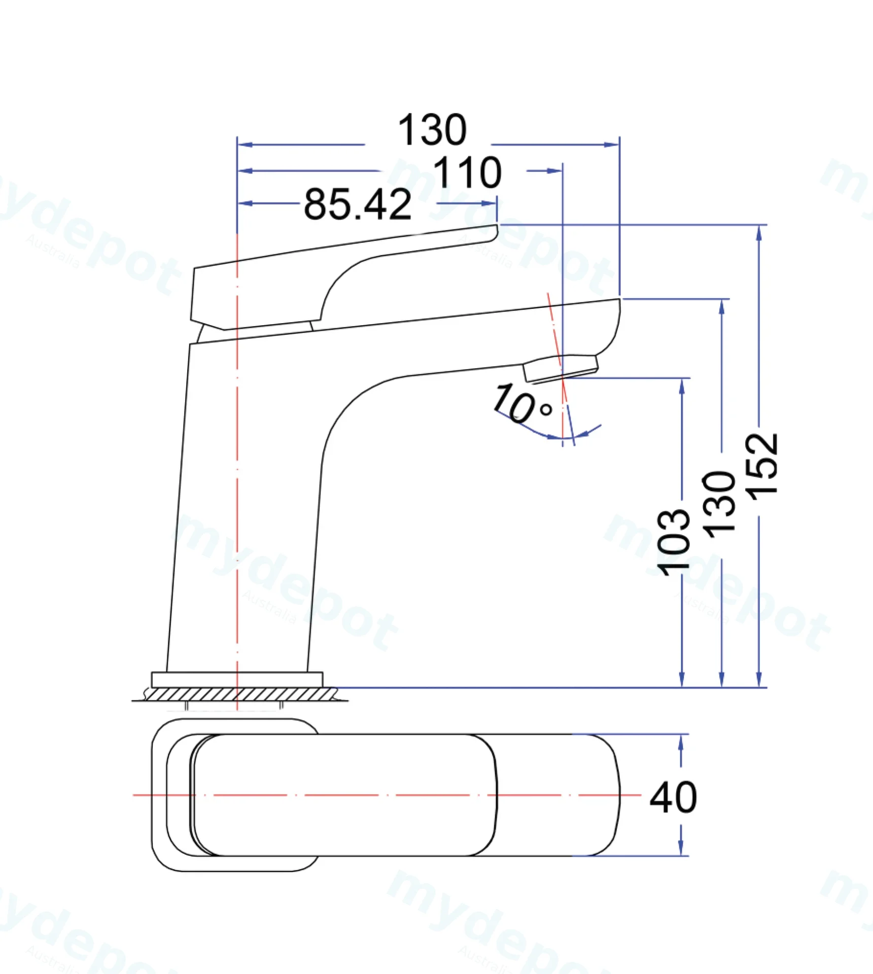 Eden Round Cornered Rectangle Handle Basin Mixer Matt Black view 2