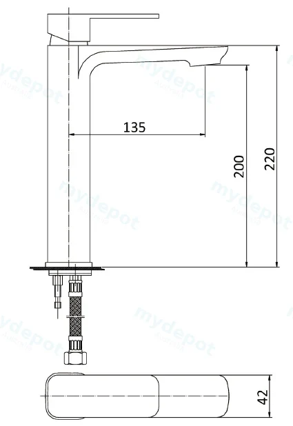 Nova High Rise Basin Mixer Matt Black view 2