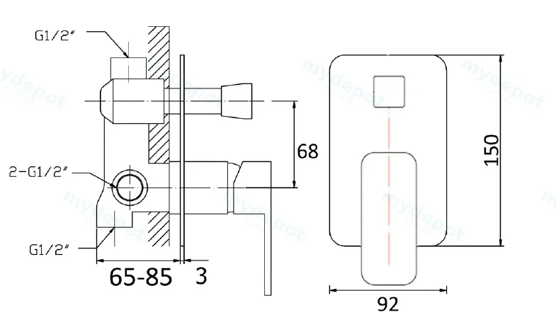 Nova Wall Mixer with Diverter Brushed Nickel view 2