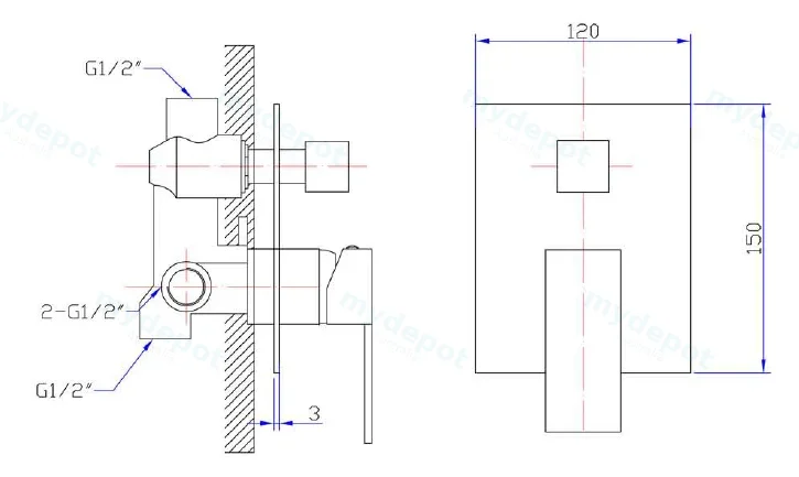 Rosa Wall Mixer With Diverter(Chrome) view 2