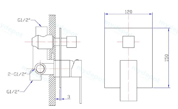 Rosa Wall Mixer With Diverter(Matt Black) view 2