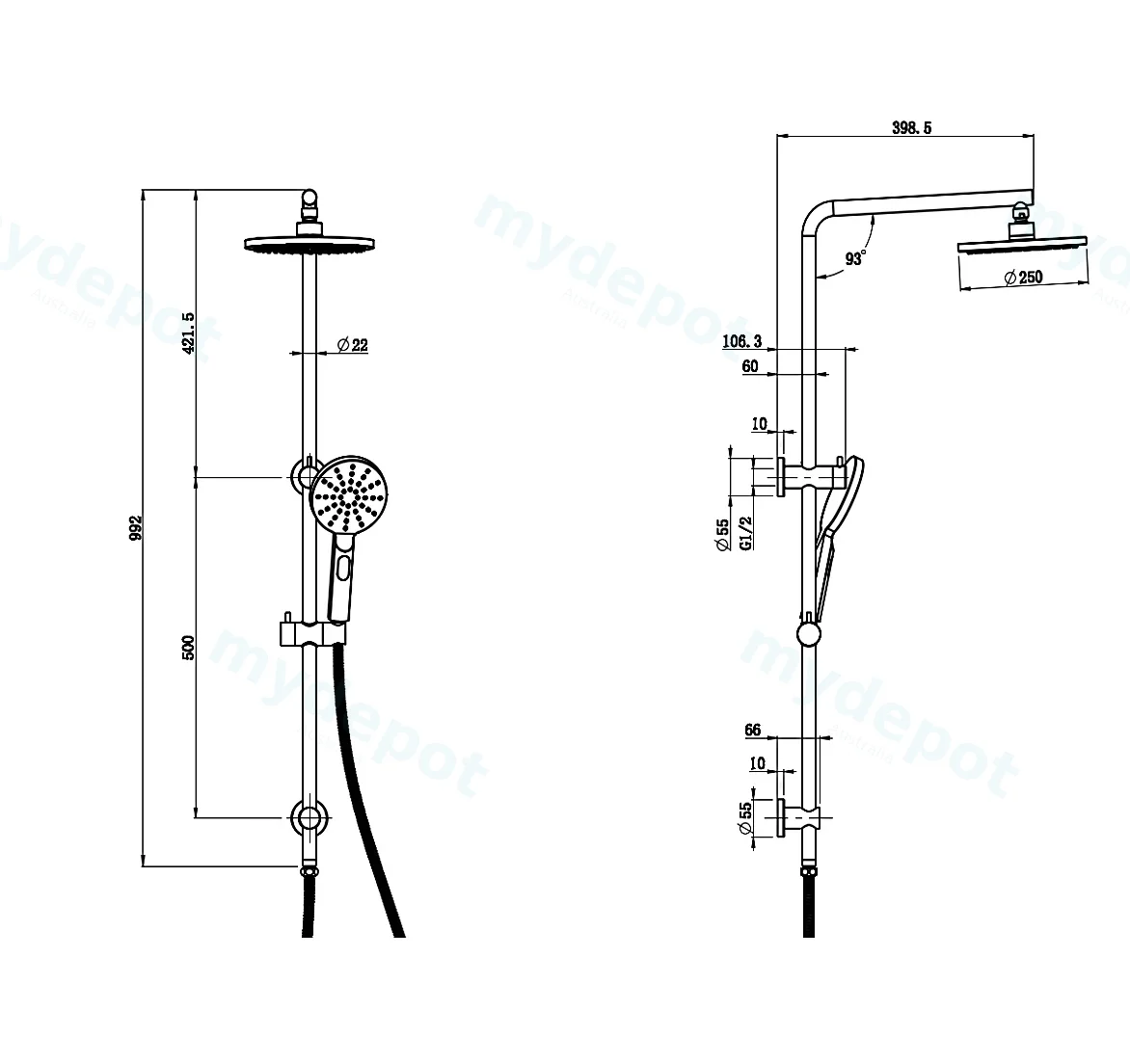 New Cora Round Multi-function Shower Set Chrome,250mm Plastic Shower Head view 2