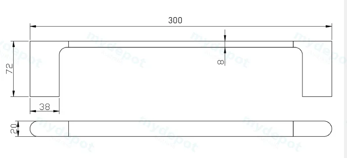 Cora Round Cornered Rectangle Single Towel Rail 300 mm  Chrome view 2