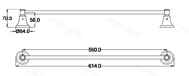 Clasico Single Towel Rail 600mm Chrome view 2