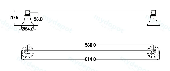 Clasico Single Towel Rail 600mm in Brushed Nickel view 2