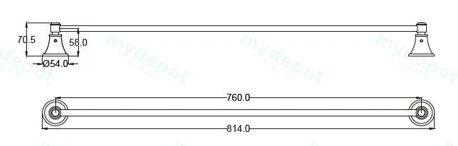 Clasico Single Towel Rail 800mm Chrome view 2