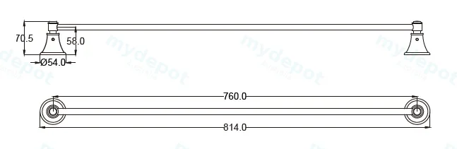 Clasico Single Towel Rail 800mm in Brushed Nickel view 2