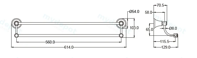 Clasico Double Towel Rail 600mm Chrome view 2