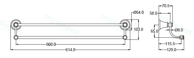 Clasico Double Towel Rail 600mm in Matt Black view 2