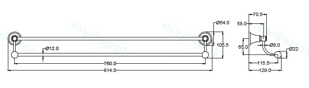 Clasico Double Towel Rail 800mm in Brushed Gold view 2