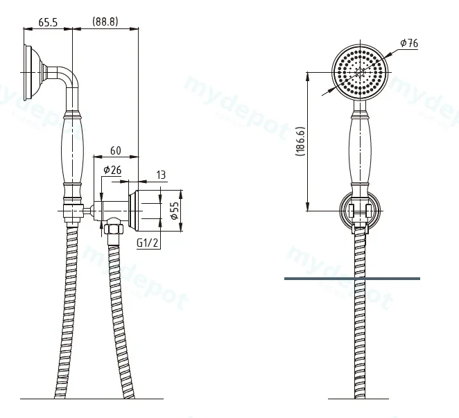 Clasico Handshower On Wall Outlet Bracket Chrome view 2