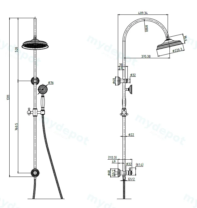 Clasico Combination Shower Set Chrome view 2