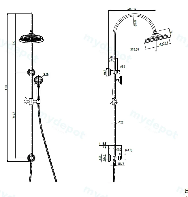 Clasico Combination Shower Set In Brushed Gold view 2