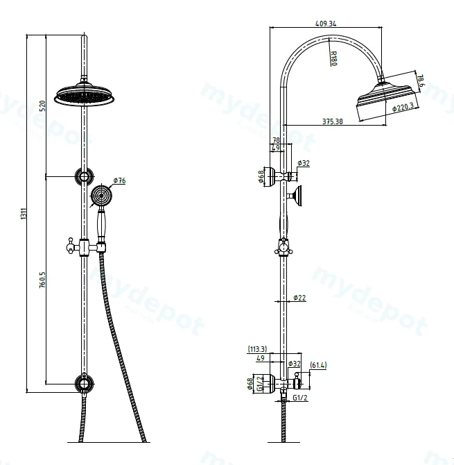 Clasico Combination Shower Set In Brushed Nickel view 2
