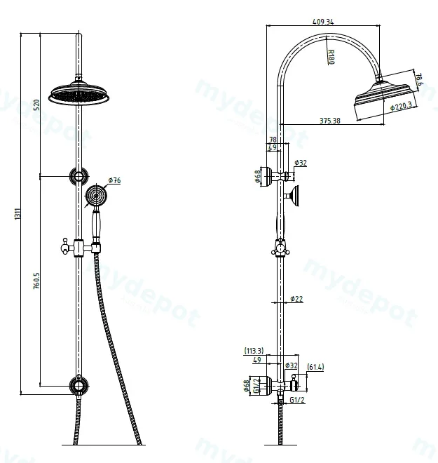 Clasico Combination Shower Set in Matt Black view 2