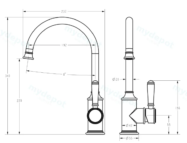 Clasico Gooseneck Sink Mixer in Brushed Nickel view 2