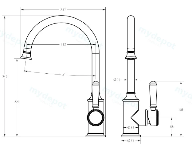 Clasico Gooseneck Sink Mixer in Matt Black view 2