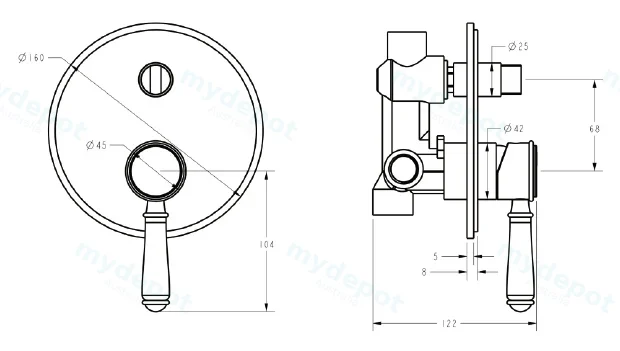 Clasico Wall Diverter Mixer Trim Kits Ceramic handle in Matt Black view 4
