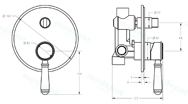 Clasico Wall Diverter Mixer Trim Kits Chrome view 4