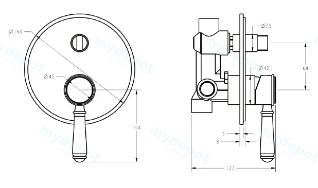 Clasico Wall Diverter Mixer Trim Kits in Brushed Gold view 4