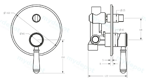 Clasico Wall Diverter Mixer Trim Kits in Brushed Nickel view 4