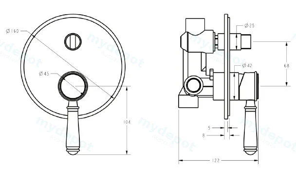Clasico Wall Diverter Mixer Trim Kits in Matt Black view 4
