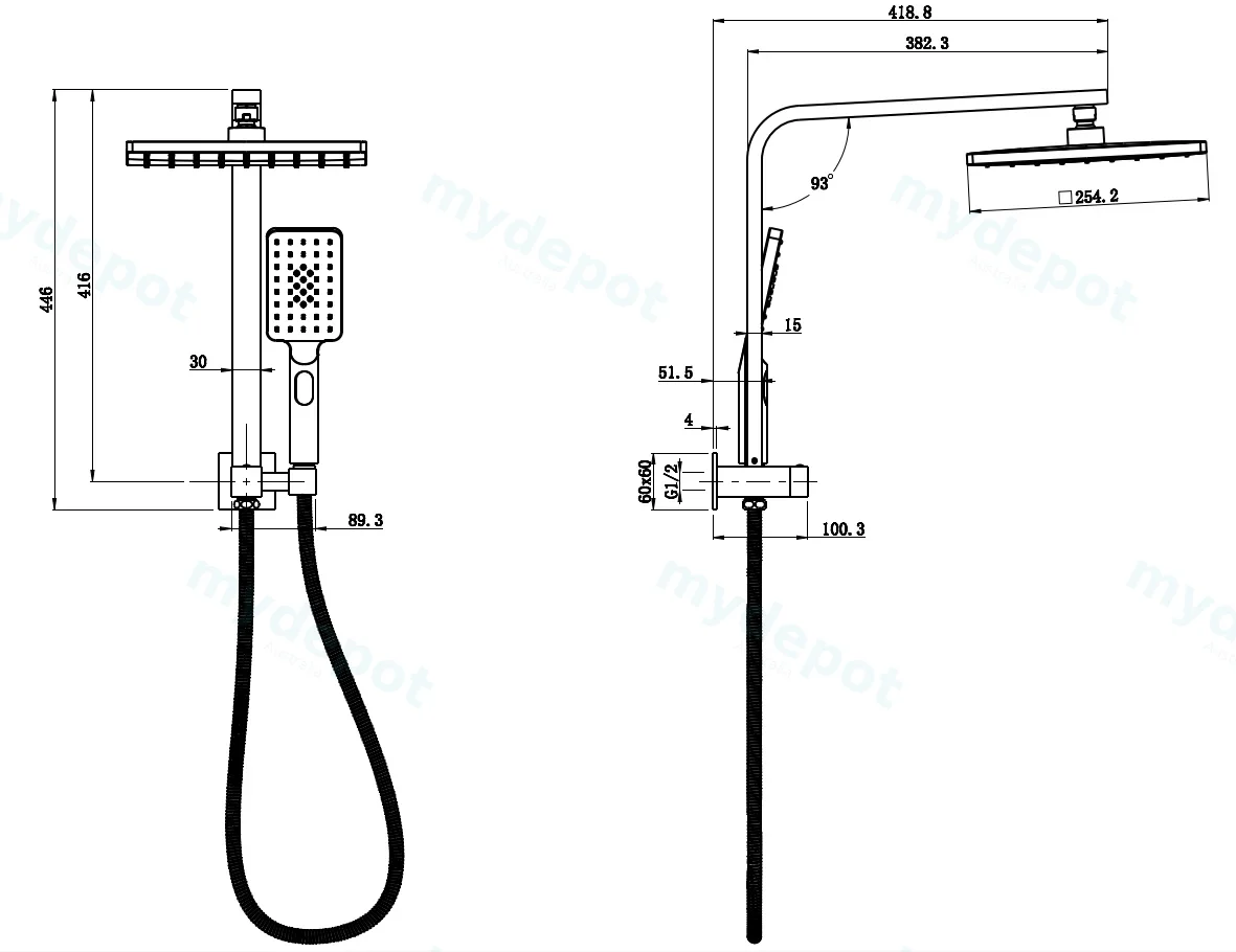New Sando Square Mini Multi-function Shower Set Matt Black,250mm Plastic Shower Head view 2