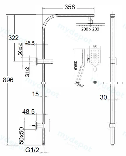 Eden Square Multi-function Shower Set Brushed Gold,200mm Plastic Shower Head view 2
