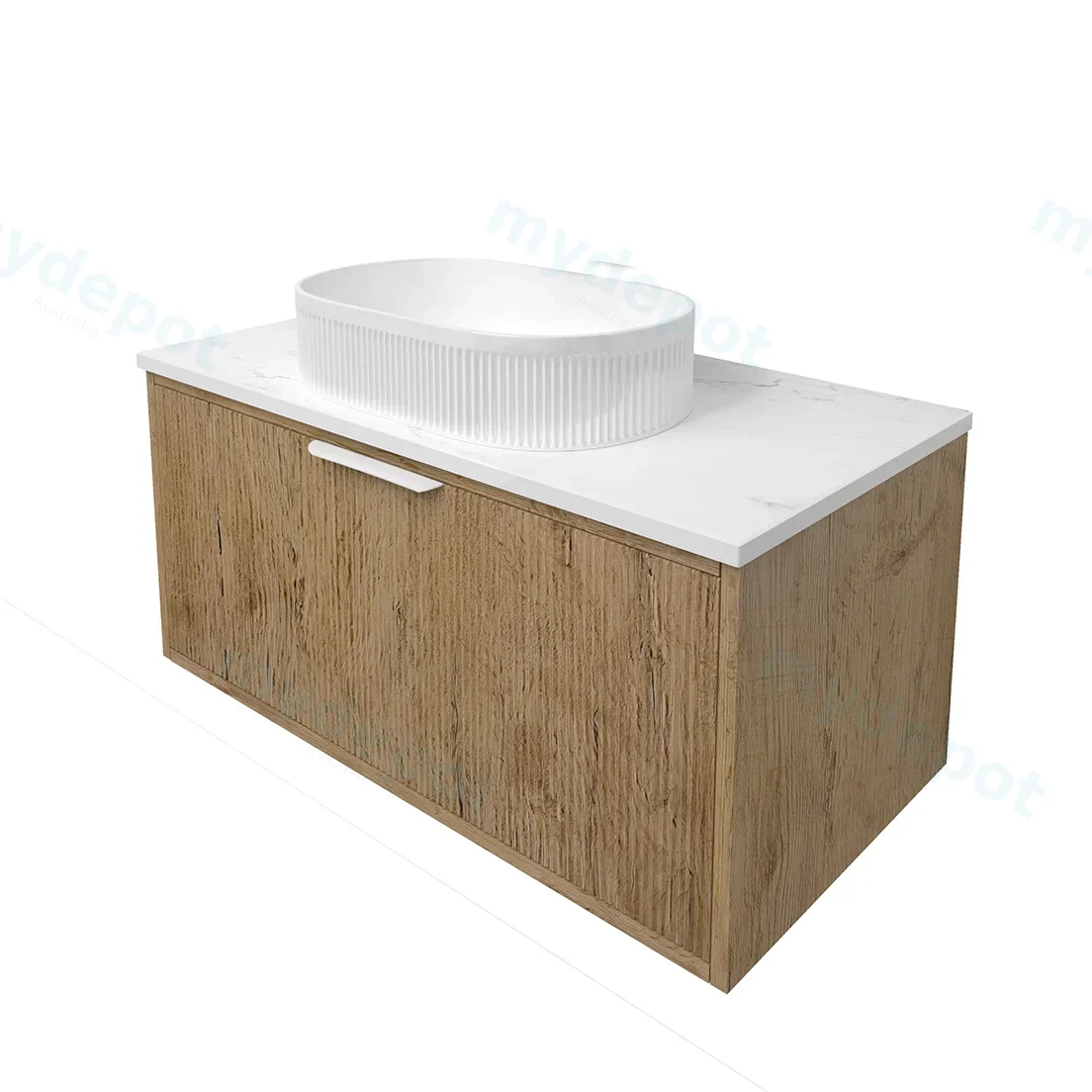 890x455x400mm Kliff Fluted Wood Grain Vanity Prime Oak Soft Closing Drawer Pull Out With Handle view 3