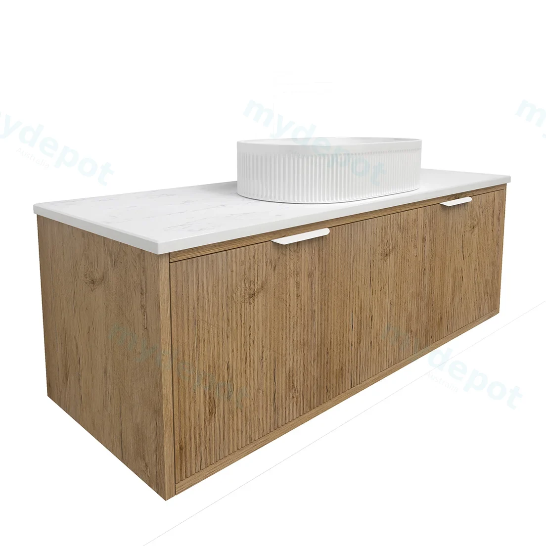 1190x455x400mm Kliff Fluted Wood Grain Vanity Prime Oak Soft Closing Drawer Pull Out With Handle view 2