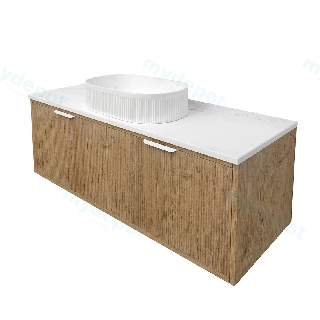 1190x455x400mm Kliff Fluted Wood Grain Vanity Prime Oak Soft Closing Drawer Pull Out With Handle view 3