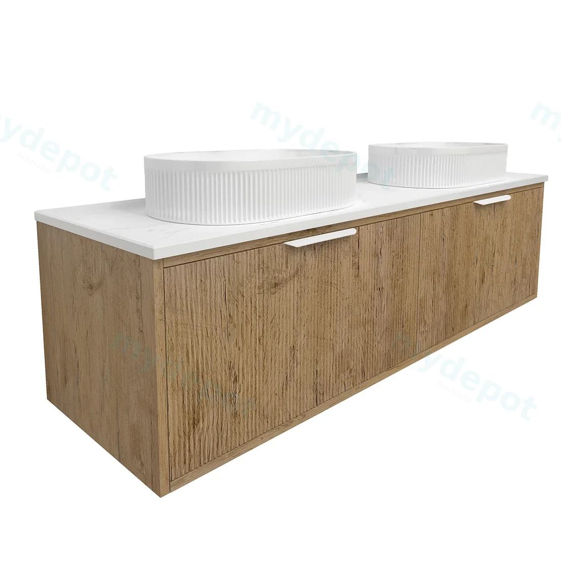 1490x455x400mm Kliff Fluted Wood Grain Vanity Prime Oak Soft Closing Drawer Pull Out With Handle view 2