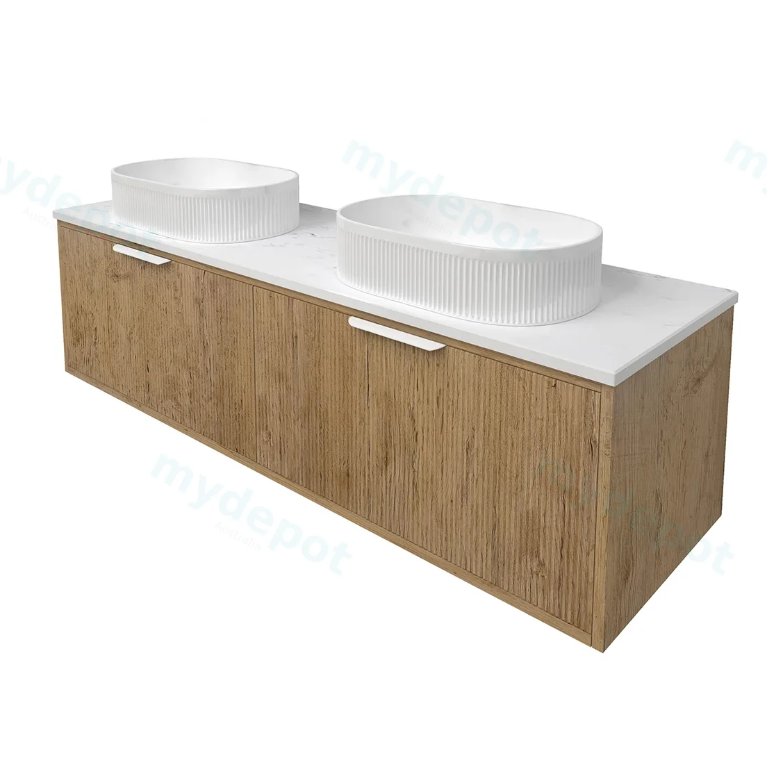 1490x455x400mm Kliff Fluted Wood Grain Vanity Prime Oak Soft Closing Drawer Pull Out With Handle view 3