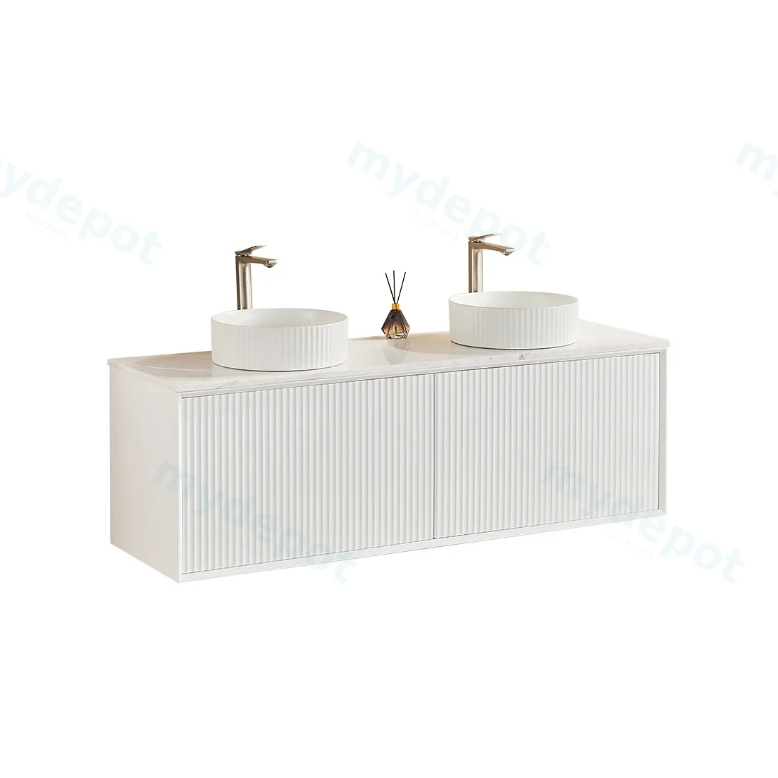 1490X455X480 Matte Black Kliff Modern Fluted Wall Hung Vanity PVC Cabinet view 3