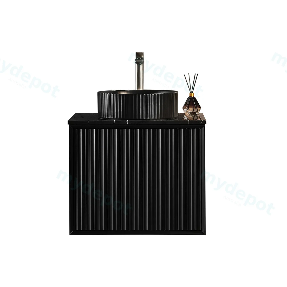 590X455X480mm Matte Black Kliff Modern Fluted Wall Hung Vanity PVC Cabinet view 2