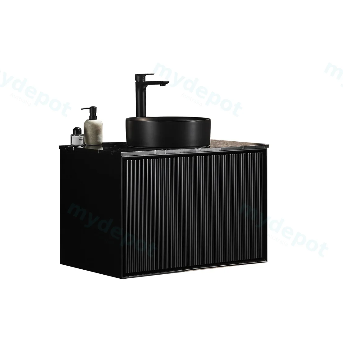 740X455X480mm Matte Black Kliff Modern Fluted Wall Hung Vanity PVC Cabinet view 2