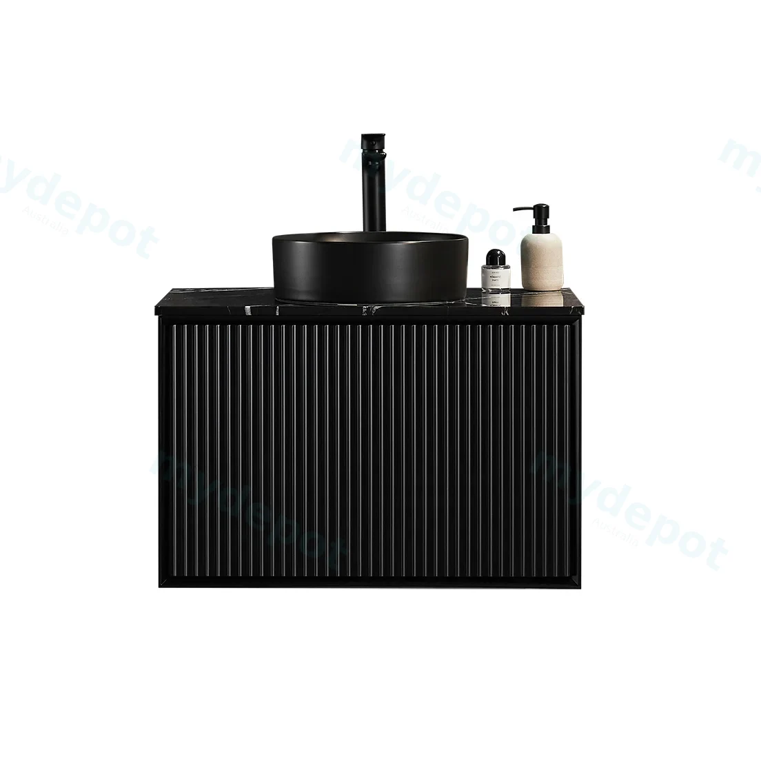 740X455X480mm Matte Black Kliff Modern Fluted Wall Hung Vanity PVC Cabinet view 3