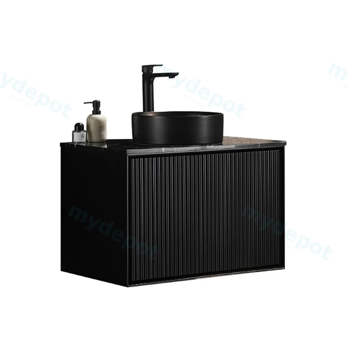 740X455X480mm Matte Black Kliff Modern Fluted Wall Hung Vanity PVC Cabinet view 4
