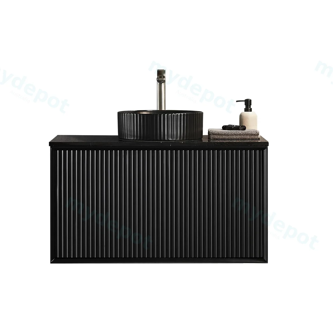 890X455X480mm Matte Black Kliff Modern Fluted Wall Hung Vanity PVC Cabinet view 2
